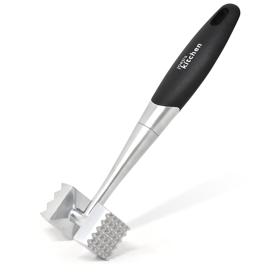 Joeji's Metal Meat Hammer - Heavy Duty Double Sided - Tenderiser Mallet Masher - Great for Steak Mince Chicken Breast & Fish - Ergonomic Grip & Hanging Hole