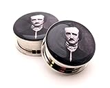 Screw on Plugs - Edgar Allan Poe Picture Plugs - 2g - 6mm - Sold As a Pair
