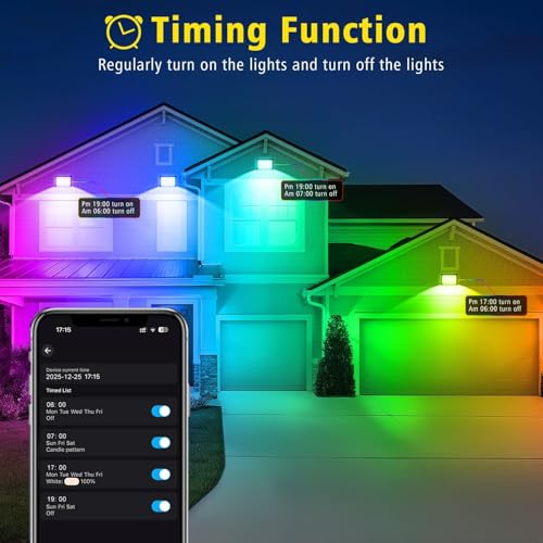 NATPOW RGB LED Spotlight, Outdoor LED Light 100 W LED RGB Projector Light with Bluetooth APP and Remote Control, IP66 Waterproof Colour-Changing Floodlight for Gardens, Patios (Set of 2)
