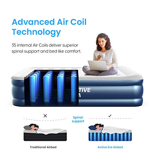 Active Era Premium Air Mattress - Elevated Inflatable Air Bed, Built-in Electric Pump, Raised Pillow, Structured Air-Coil Technology, 3 Minute Self Inflating (Queen 20")