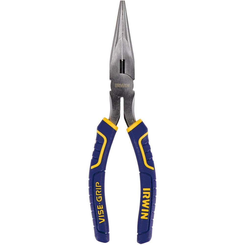 IRWIN Vise-Grip Long Nose Pliers with Wire Cutter, 8", 2078218, Blue, Stainless, Yellow