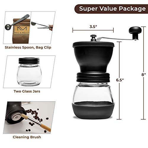 Meg & Mello Manuelle Kaffeemühle mit konischem Mahlwerk aus Keramik, stufenlos einstellbar, zwei Glasdosen… – Bild 3