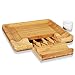 NutriChef Bamboo Natural Cheese Board Set with Bonus Condiment Cup-Extra Large Size 100% Home Organic Wooden Plate and Charcuterie Tray with 4 pcs Cutting Knife Slicer, 13