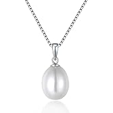 SWOPAN 925 Sterling Silver Freshwater Cultured Pearl Pendant Necklace for Women Girls Teardrop Charms Pendant with Platinum Plated Drop Pearl Pendant Sterling Silver Fashion Jewelry Best Gift for Her