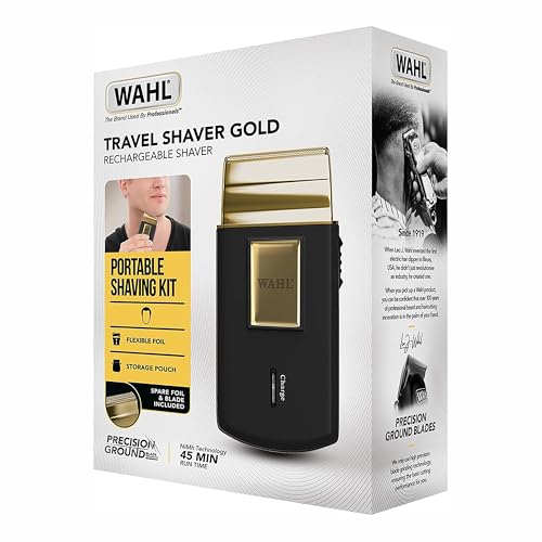 Wahl Travel Shaver Gold Edition Cordless Rechargeable Electric Shaver for Men, Great for Travel, Hair and Beard Trimmer, Compact and Portable