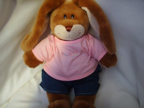 Mocha Easter Bunny Rabbit Plush Toy Large 17" in Denim Shorts & Pink Hugs Shirt