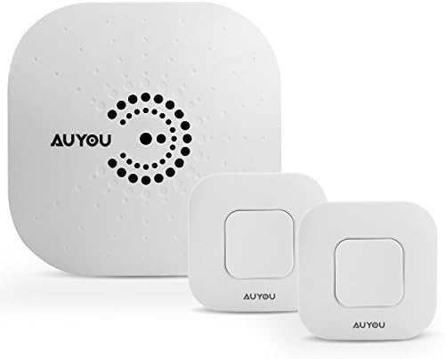 AUYOU Wireless Doorbell Kit with 1 Receiver Plugin and 2 Remote Buttons Transmitter for Hard Hearing Range 100m,36 Melodies Chimes Doorbell