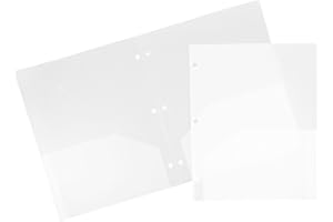 JAM PAPER Heavy Duty Plastic 3 Hole Punch Folders with Pockets - Clear - 6/Pack