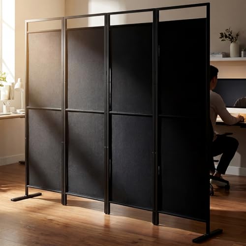 SIMPLE ESPACIO Biombo de privacidad Plegable de Cuatro Paneles, Base ensanchada, Divisor portátil, Dimensiones del Panel 175 cm de Ancho x 170 cm de Alto (Negro)