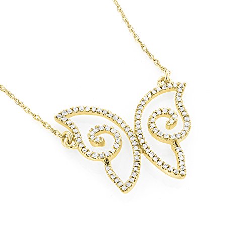 Luxurman Small Ladies Natural 0.18 Ctw Diamond Pendant 14k Butterfly Necklace (Yellow Gold)