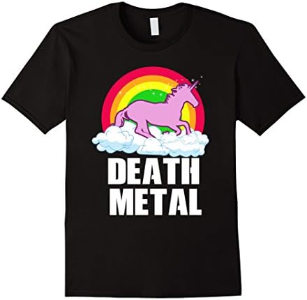 Mens Funny Death Metal Unicorn Rainbow - T-Shirt - Heavy Metal Medium Black