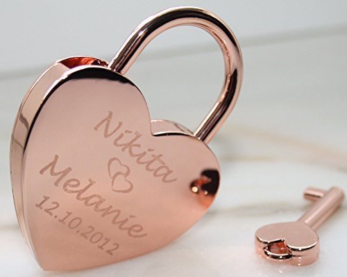 New Heart Lock Rose Gold Engraved as Requested Large 60 x 45 mm