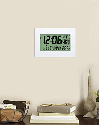 Moon-Phase Clock, HeQiao Digital Wall Clock Large Decorative Silent LCD Battery Powered Desk Shelf Clocks W/ Temperature Calendar Count-Timer for Seniors Elderly Home Office (12 Inch, White)