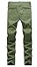 Qazel Vorrlon Men's Army Green Skinny Ripped Slim Fit Stretch Designed Destroyed Denim Jeans