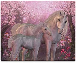 Jnseff Wall Art Painting White Unicorn Mare and Foal Spring Finds A White Prints On Canvas The Picture Landscape Pictures Oil for Home Modern Decoration Print Decor for Living Room