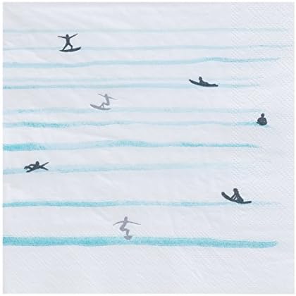 Fire and Creme Surf Large Foiled Party Paper Napkins Silver White and Blue Watercolor 13 x 13" - Pack of 16