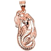 10K or 14K White, Yellow, or Rose Gold Sea Mermaid Ocean Pendant Necklace - Choice of Chain Length or Charm Only