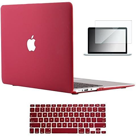 Vasileios 3in1 Rubberized Frosted Soft-touch Hard Shell Case Cover &amp; Screen Protector for 13-inch Macbook Air 13.3" (Model: A1369 and A1466) (Wine Red)