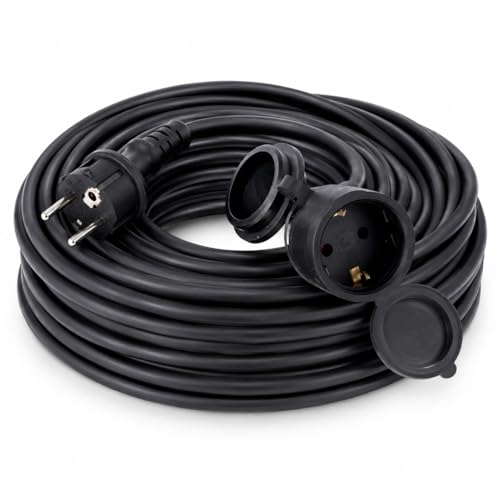 M mimotec -Prolongador Eléctrico Schuko IP44 10M Negro con Tapa, Cable Alargador Exterior 3x1.5mm para Terraza, Herramientas y Exterior