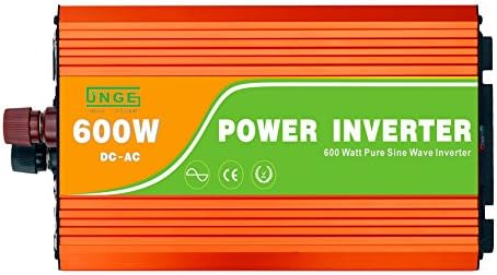 JNGE POWER 600W Peak 1200W DC to AC Pure Sine Wave Solar Power Inverter with 5V USB and 120V AC output outlets (24V)