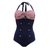 Zmart Plus Size Vintage Inspired Halter Stripe Monokini Swimwear