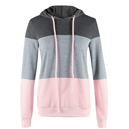 Aunimeifly Women's Color Block Patchwork Hoodie Ladies Striped Long Sleeve Short Sweatshirt Autumn Tops Blouse Gray