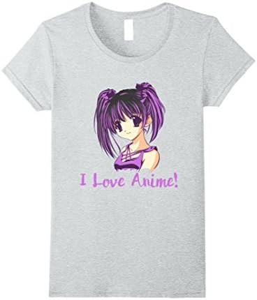 Womens I Love Anime! Anime Girl T-Shirt Small Heather Grey