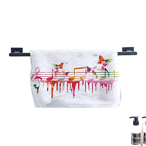 warmfamily Music Decor Quick Dry Towel Colorful Artwork Music Notes Clef Composer Orchestra Decorative Classic W8 x L23