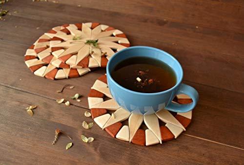 Trivets For Hot Dishes - Set of 4 Natural Wood Birch Coasters 7.5â€ - Kitchen Hot Pads for Countertops Tableware Heat Resistant Trivet Pans Pots