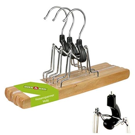 9 Stk. DIES&DAS Designer Qualitäts Hosenspanner aus Holz mit Filzeinlage rutschfest 26 cm mit 360 Grad drehbaren Haken aus Lo