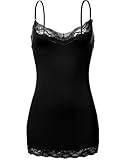 Oversize Plus Size Spaghetti Strap Lace Trim Slim Fit Cami Tops Black 1XL