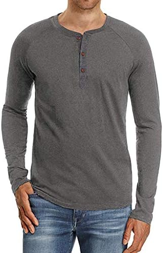 MODOQO Men's Long Sleeve Henley Shirt Button Down O-Neck Solid Slim Fit T-Shirt Top