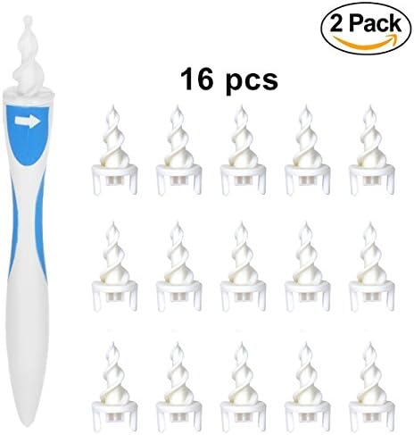 2 pcs Ear Cleaner Swab Easy Earwax Removal Soft And Safe Silicone Spiral Cleaner, With 16 Replacement Washable Silicone Tips