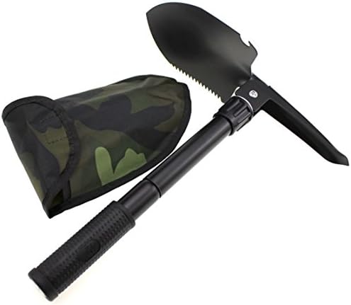 Multifunction Folding Camping Military Shovel with Carrying Pouch for Camping, Hiking, Backpacking, Gardening - Tactical Army Entrenching Tool, Trench Shovel, Survival Steel Spade