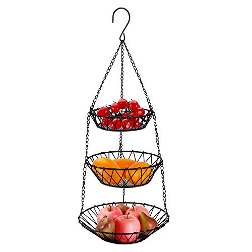 Jucoan 3Tier Hanging Fruits Basket, Heavy Duty Wire Vegetable Fruit