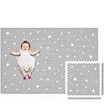 Extra Large Baby Play Mat - 4FT x 6FT Non-Toxic Foam Puzzle Floor Mat for Kids & Toddlers (Grey/White Star)