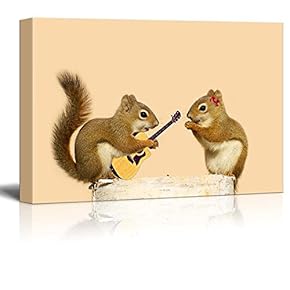 Canvas Prints Wall Art - A Young Male Squirrel Playing a Love Song for His Sweetheart - 12" x 18"
