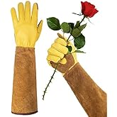 Long Gardening Gloves for Women Thorn Proof,Rose Pruning Cowhide Leather Garden Gloves for Cactus, Rose and Blackberry