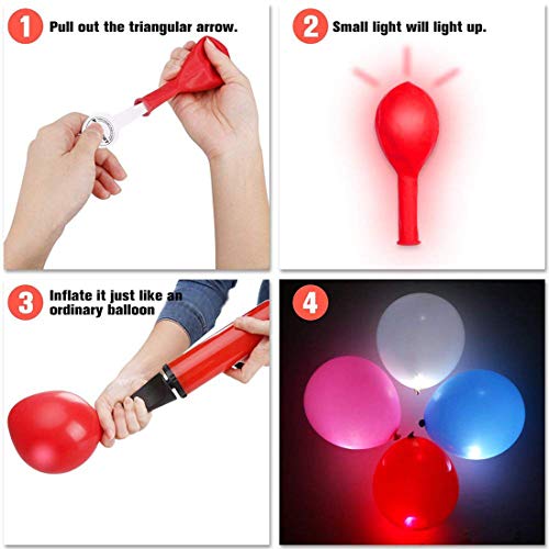 50 Pack LED Light Up Balloons, Zodight 9 Colors Flashing Lights Glow Latex Balloons for Party Birthday Wedding Festival Decorations, Fillable with Helium or Air