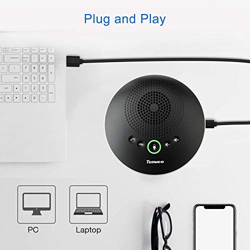 Tenveo USB Speakerphone - Speaker for 8-10 People Business Conference Phone 360°Voice Pickup 4 AI Microphones USB Skype Speakerphone Conference Call Speaker Plug and Play - Thumbnail 5