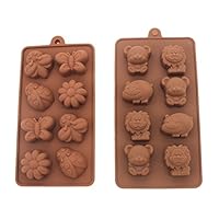 Non-stick Candy Jelly Molds, Chocolate Molds, Soap Molds, Silicone Baking Molds - Forest Theme Happy Bear, Lion, Hippo & Bee, Butterfly - More Fun, Toy Kids Set, Set of 2