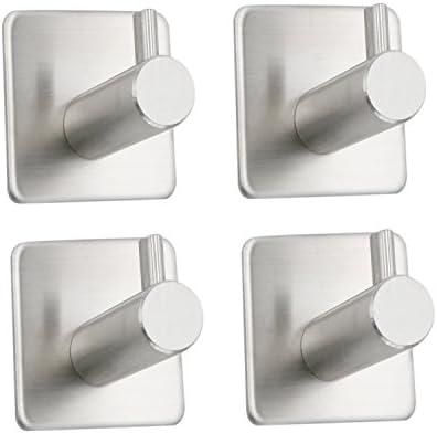 4 Pack of Self Adhesive Hooks, Max 8kg Towel Rail, Hat Towel Robe Coat Stick-up Stainless Steel Hanger for Kitchen Bathrooms Lavatory Closets, Water and Rust Proof