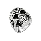 FANSING Mens Punk Biker Rings, Sugar Skull Ring Skeleton, Stainless Steel, Casting Black, Size 7-12
