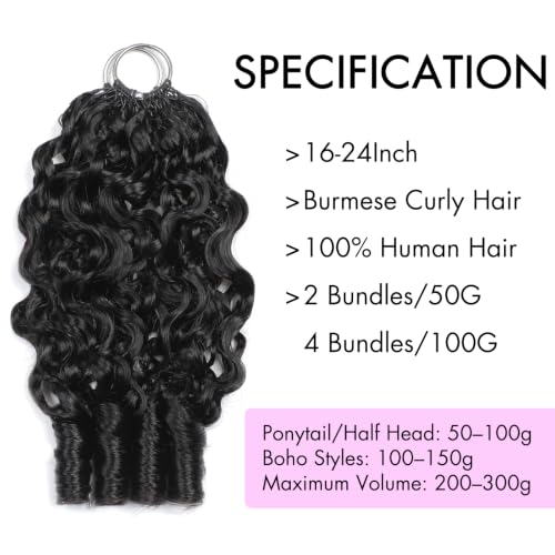 EINbeauty Crochet Human Hair 18 Inch Burmese Curly Crochet Hair 80strands 100g Pre-separated Feather Crochet Human Hair Invisible Crochet Hair Extensions Natural Black 1B#