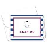 50 Cnt Navy Stripes Pink Border Anchor Nautical Baby Shower Thank You Cards
