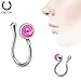17GA Silver Tone Synthetic Opal Gem Clip On Fake Non No Piercing Nose Ring (Pink)