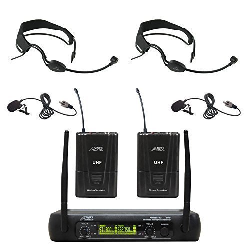 Audio 2000s AWM6074UF Dual Channel UHF Wireless Microphone System with 2 Headband Headsets & 2 L