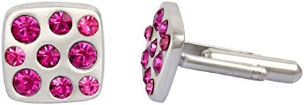 Fadkart Men's Pink Swarovski Elements Crystals Cuff link Ideal for Party or Gift (Silver)