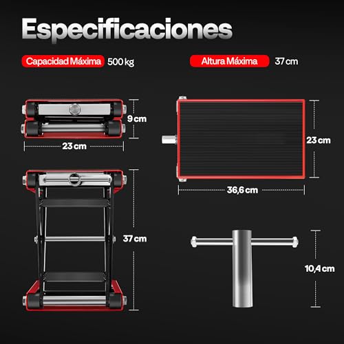 VIVOHOME Motorcycle Lift Platform Motorcycle Wide Steel Height Adjustable Central Support 500kg Capacity for Car Workshop Garage Vehicles Red