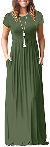 Idingding Long Maxi Dress, Womens Long Sleeve Plain Pockets Pleated Tunic Loose Swing Casual Dress